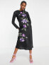 Фото #4 товара ASOS DESIGN embroidered satin long sleeve midi dress in black