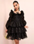 Фото #2 товара ASOS LUXE organza tiered polka dot mini dress with blousons sleeve and ruffle detail in black