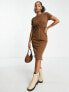 Фото #4 товара Urban Revivo twist front midi dress in brown