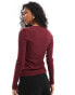 Mango long sleeve ribbed slash neck top in dark red