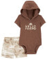 Фото #1 товара Baby 2-Piece Hello Friend Hooded Bodysuit & Camo Short Set 12M