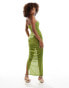 Фото #4 товара ASOS DESIGN sheer mesh hotfix maxi dress with embellished cup detail bodysuit in green