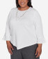 Фото #3 товара Plus Size Worth Avenue Crew Neck Solid Textured Top With Necklace