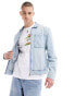 Фото #4 товара River Island zip through denim jacket in light blue