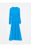 Dik Yaka Desenli Uzun Kollu Viskon Kadın Elbise