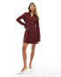 ASOS DESIGN textured long sleeve mini dress with button front and collar in burgundy