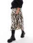 Фото #1 товара Pieces Curve satin midi skirt in light brown zebra print