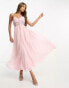 Фото #1 товара ASOS DESIGN pintuck bust strappy midi dress with lace insert and button front in pale pink