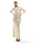 Фото #1 товара Jaded Rose long sleeve sequin maxi dress in gold