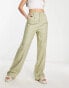 Фото #4 товара Stradivarius linen look wide leg trouser in khaki