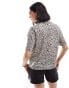 Stradivarius linen look short sleeve boxy shirt in leopard print