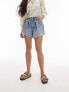 Topshop pleated denim short in bleach