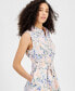 Фото #4 товара Women's Floral Print Cotton Belted Sleeveless Shirtdress