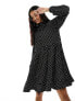 Y.A.S high neck frill mini smock dress in black polka dot