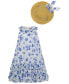 ფოტო #3 პროდუქტის Baby Girls Ruffle-Trim White Blue Swing Dress Sun Hat