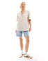 Фото #1 товара Weekday Mira linen mix short sleeve blouse in off-white