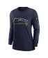 Фото #1 товара Women's College Navy Seattle Seahawks Prime Split Long Sleeve T-shirt