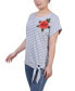 ფოტო #3 პროდუქტის Women's Short Sleeve Embroidered Tie Front Top