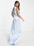 Фото #7 товара Vila Bridesmaid satin v neck maxi dress with train in pastel blue