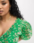 Фото #6 товара Wednesday's Girl Curve puff sleeve mini smock dress in green patchwork