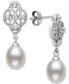 ფოტო #1 პროდუქტის Cultured Freshwater Pearl (7-8mm) & Lab-Created White Sapphire (1/6 ct. t.w.) Drop Earrings in Sterling Silver