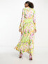 ASOS DESIGN satin cowl neck maxi dress with ruching detail in bright floral