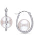 ფოტო #1 პროდუქტის Cultured Freshwater Pearl (9-1/2mm) & Diamond (1/7 ct. t.w.) Oval Hoop Earrings in 10k White Gold