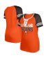 ფოტო #1 პროდუქტის Women's Orange Distressed Cleveland Browns Throwback Raglan Lace-Up T-shirt