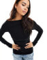 Weekday Jwan drape long sleeve top in black