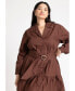 Фото #3 товара Plus Size Mini Shirt Dress With Belt - 24, Dark Chestnut