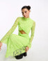 Something New x Lame. Cobain high neck lace maxi dress with cut outs in acidic lime green Кислая известь, XS - фото #8