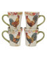 Фото #1 товара Floral Rooster Set of 4 Mug 14 oz.