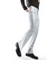 Фото #5 товара ASOS DESIGN smart flare trousers in silver metallic plisse