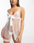 Фото #8 товара ASOS DESIGN Sindy bridal flocked spot frill babydoll set with micro tanga thong in white