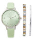 Фото #1 товара Women's Green Strap Watch 38mm Set, Created for Macy's