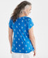 Фото #2 товара Petite Ikat Icon Pleat-Neck Short-Sleeve Top, Created for Macy's