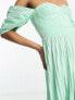 ASOS DESIGN Tall sweetheart neck off shoulder pleated maxi dress in sage green