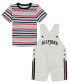 ფოტო #1 პროდუქტის Baby Boys Short Sleeve Striped T-shirt and Signature Shortalls, 2 Piece Set