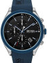 Фото #1 товара Мужские наручные часы с синим силиконовым ремешком Hugo Boss 1513717 Velocity Chronograph Mens 44mm 5ATM