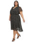 Фото #3 товара Plus Size Dot-Print Crinkle-Chiffon Smocked Midi Dress