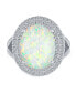 Фото #1 товара White Synthetic Opal Oval Split Shank Pave CZ Accent Double Halo Statement Ring Women .925 Sterling Silver