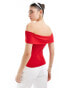 Stradivarius fold over seamless bardot top in red Красный, M - фото #2