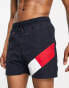 Фото #2 товара Tommy Hilfiger flag leg logo mid length swim shorts in navy