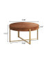 Фото #9 товара 33.86"Modern Retro Splicing Round Coffee Table, Fir Wood Table Top With Gold Cross Legs Base