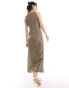 Фото #3 товара ASOS DESIGN scoop neck tie front midi dress in khaki