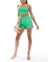 ASOS DESIGN Kaye cotton shirred bandeau beach top in bright green