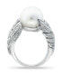 Imitation Pearl and Multi Row Pave Cubic Zirconia Ring in Silver Plate