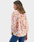 Фото #2 товара Women's Printed Split Neck Ruffle Trim Long-Sleeve Knit Top, Created for Macy's