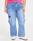 Фото #6 товара Trendy Plus Size High-Rise Utility Cargo Jeans, Created for Macy's