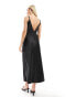 Miss Selfridge Petite satin lace trim maxi slip dress Черный, 32 - фото #3